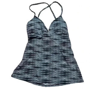 Athleta Swim Tankini Womens S Striped Spaghetti Straps V Neck Cross Back
